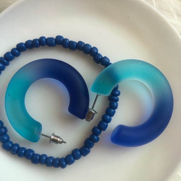 Blue ombré hoop style earrings +1 bead bracelet - Picture 5 of 5